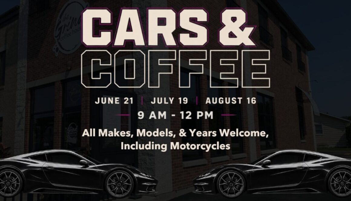 The Grind Coffee House Holmen WI Summer 2026 Cars & Coffee Graphic